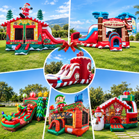 Château gonflable commercial de Noël avec toboggan, thème Père Noël, pour location événementielle