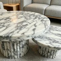 Tables basses en marbre Calacatta Viola italien de luxe, à base basse/plinthes, style moderne, ensemble pour le salon, meubles pour la maison