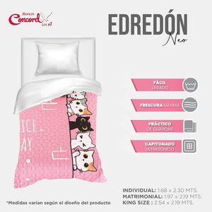 Cubrecamas Matrimoniales Modernas Concord con Diseño de Gatos Rosados Estampados, 2.14x2.33 m - Product Image 6
