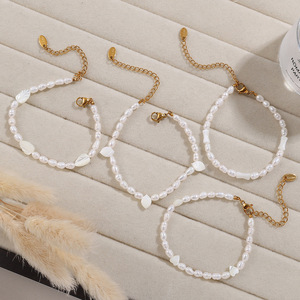 Freshwater Pearl Beaded Necklace And <b>Bracelet</b> <b>Set</b> Heart Shape Irregular Women's Everyday Wear Stainless Steel 18K Gold Plated - Product Image 3