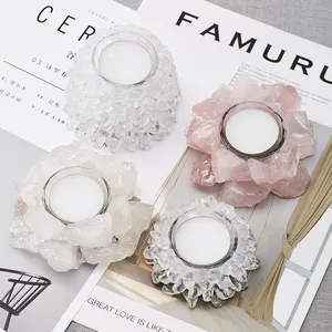 ที่ใส่เทียนหินธรรมชาติ,ที่ใส่เทียนคริสตัลจุดมงกุฎ Tealight กลุ่มผลึกควอตซ์