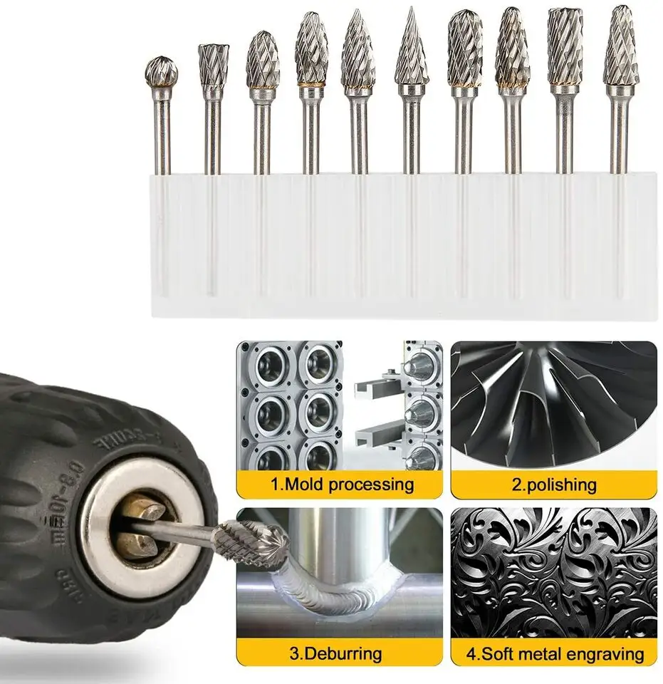 1/8\" Wolfram-Karbid Rotations-Kartusche-Satz Dremel-Werkzeug kompatibles Schneiden und Schnitzen von Kartuschen Diamant-Abrasiven Stein-Polier-Mahlwerk