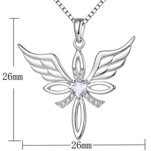 Collar con <span class=keywords><strong>colgante</strong></span> <span class=keywords><strong>de</strong></span> Cruz alada <span class=keywords><strong>de</strong></span> Ángel guardián <span class=keywords><strong>de</strong></span> Plata <span class=keywords><strong>de</strong></span> Ley 925 con corazón CZ - Product Image 5