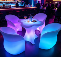 Table de bar LED moderne 16 couleurs, mobilier d'extérieur solaire LED lumineux, chaises et tables LED étanches à motif fleur de prunier