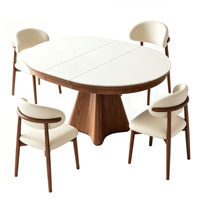 Table à manger ovale de style médiéval avec plateau en pierre, ensemble de chaises, design extensible et pliable en bois massif pour les petits appartements, usage domestique