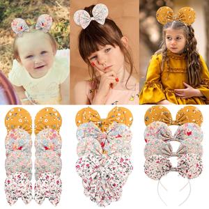 Vente en gros de pinces à cheveux et bandeaux pour enfants et filles, faits à la main, style mignon, imprimés floraux, oreilles de souris de dessin animé, taille unique - Product Image 1