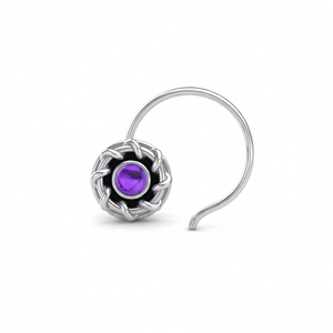 Pendiente de Nariz con Amatista Redonda en Plata de Ley 925, Estilo Indio, Hecho a Mano, Joyería Elegante con Piedras Preciosas para Mujeres y Niñas - Product Image 1