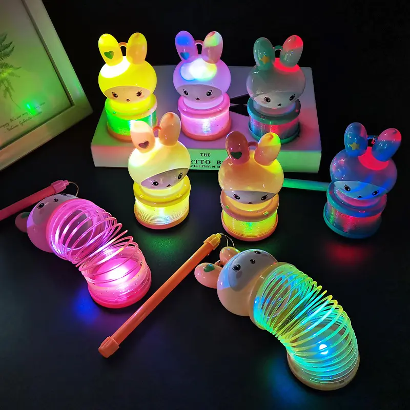 Chinese Factory Sale Led Light Up Cartoon Rabbit Spring Toys Portable Lamp Lantern For Kids