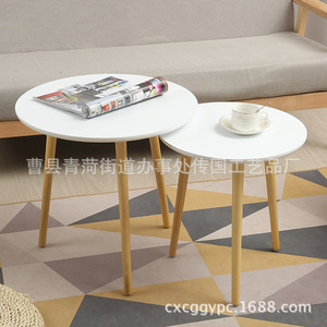 Mesa de Centro Redonda Nórdica de Doble Capa, Madera Blanca de 60 cm, Mesa Auxiliar Moderna para Sala de Estar - Product Image 4