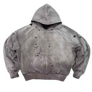 custom Quality Distressed Washed Heavyweight Cotton Vintage Hoodies Men Custom logo Printed Oversized Fit <b>Zip</b> up Hoodie - Product Image 1