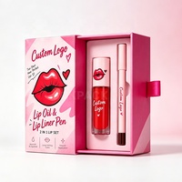 Boîte d'emballage personnalisée en carton rigide coulissante de style tiroir pour ensemble de maquillage 2 en 1 (huile à lèvres et crayon à lèvres), boîte cadeau de luxe