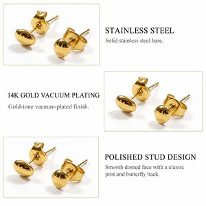 Boucles d'oreilles ovales bombées en acier inoxydable, plaquées or 14 carats sous vide, options de couleurs or et argent, 5,2 x 3,8 mm - Product Image 3