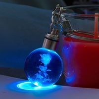 Nouvelle Arrivée Porte-clés Boule Personnalisé en Acier Inoxydable, Sphère de Cristal Dessin Animé, Porte-clés LED avec Lumière Clignotante Colorée, Cadeau Blanc