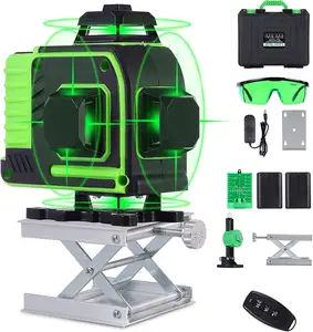 Nivel láser verde de 16 líneas Pro 4D, línea cruzada profesional para construcción, dos modos de pulso Horizontal 360 Vertical y dos 360