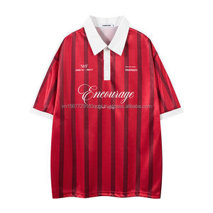 Maillot de football classique rétro vintage à manches courtes, respirant, col en V, pour homme, été, imprimé rayures et lettres, color block, t-shirt - Product Image 4