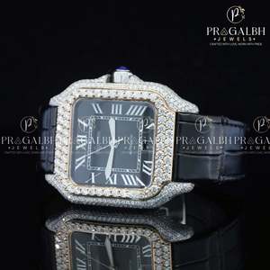 Impresionante esfera negra y cinturón de cuero Diamante Moissanite Reloj Hip Hop Diamante Joyería - Product Image 4