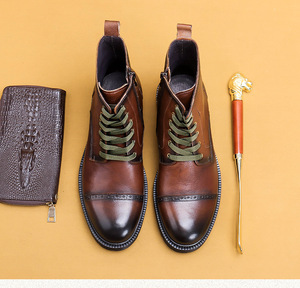 Bottines en cuir de vachette pour hommes à la mode British Brock Design semelle épaisse imperméable doublure en cuir véritable Pu de haute qualité - Product Image 2