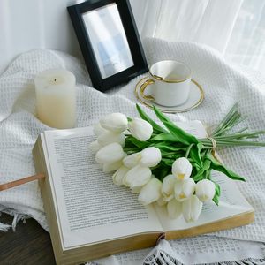 Tulipes artificielles écologiques de Mandy, 20 tiges, fleurs artificielles <span class=keywords><strong>en</strong></span> PU blanches, décorations pour la Saint-Valentin, Pâques, mariage, maison, 135 pouces - Product Image 3