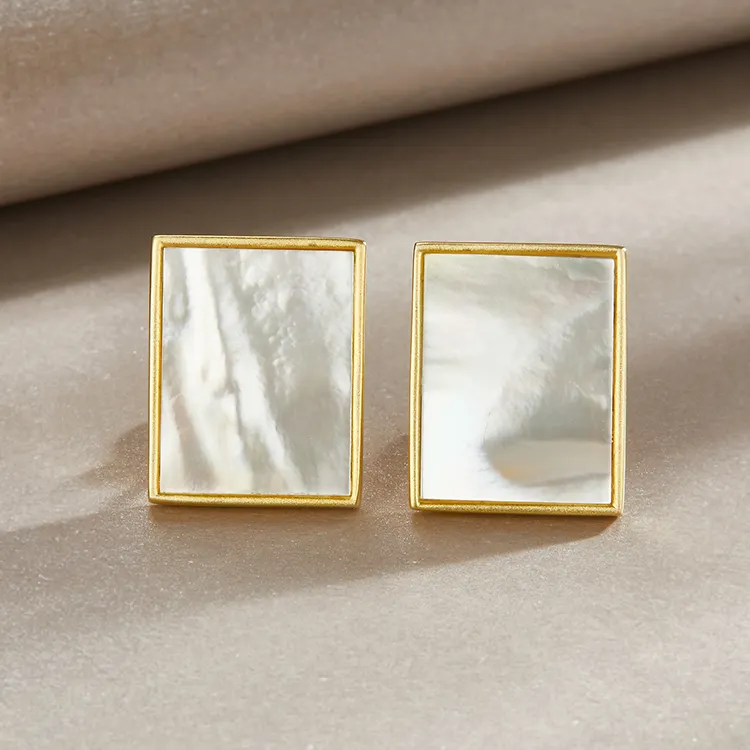 Orecchini geometrici quadrati placcati oro gioielli orecchini in argento 925 con conchiglia di Abalone bianco
