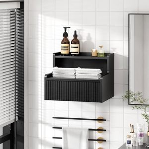 Ensemble de <span class=keywords><strong>2</strong></span> tables de chevet flottantes murales en bois avec tiroir de rangement et étagère ouverte, petite table d'appoint moderne - Product Image 5