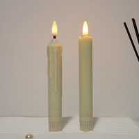 Bougie chauffe-plat sans flamme à LED avec minuterie, effet flamme 3D vacillante, en cire véritable, couleur ivoire