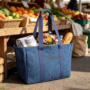 Custom Name Embroidery 9 Gallon Extra <b>Large</b> Utility Tote <b>Bag</b> Foldable Reusable Water Resistant Denim <b>Storage</b> <b>Bag</b> 7 Colors - Product Image 5