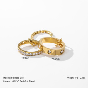 YF7016 Gioielli alla Moda, Anelli a Doppio Strato Impilabili in Acciaio Inossidabile Placcato Oro 18K PVD con Zirconi, Anelli con Nappine <span class=keywords><strong>per</strong></span> Donne - Product Image 2