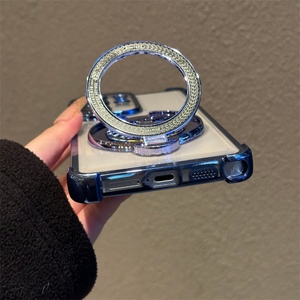 Étui de téléphone portable en acrylique avec support magnétique électroplaqué pour Samsung S26 S25 S24 ultra A55, coque transparente avec protection d'objectif en verre et diamants - Product Image 6