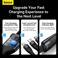 Câble de charge rapide Baseus Flash Series 2, un pour trois, Type-C vers M+L+C, 100W, 1,5m, noir, bleu, violet, en stock