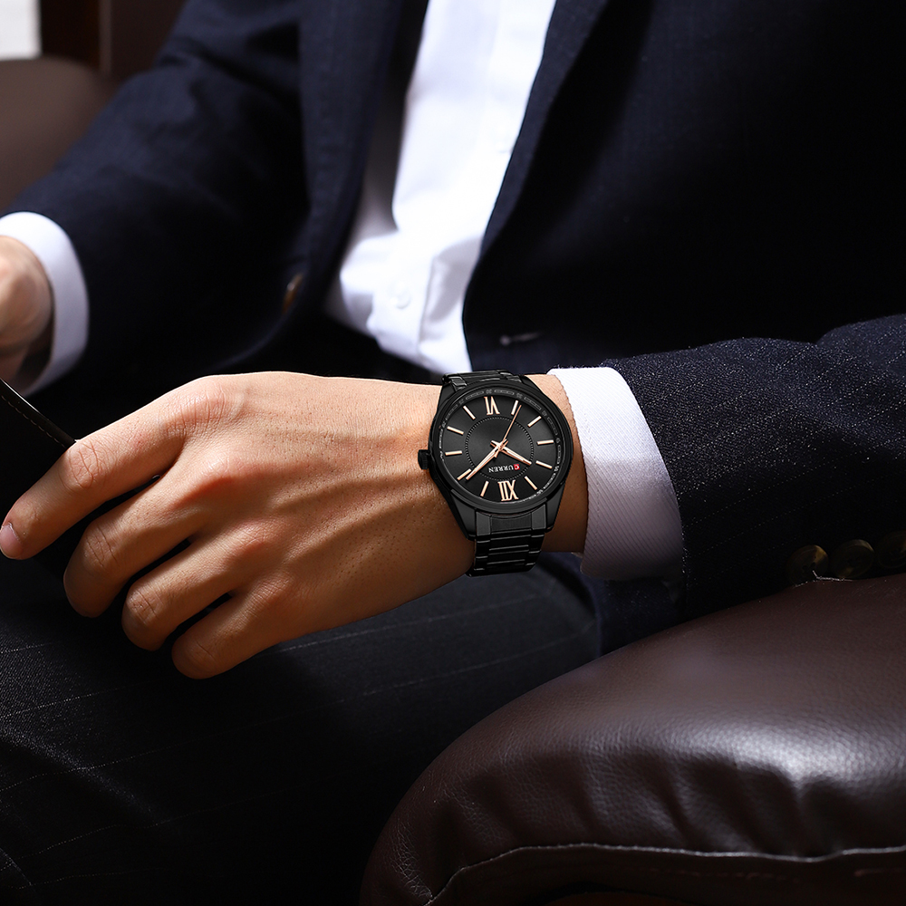 CURREN 8423 Simple Business Quartz Watches Gold Colour Classic Stainless Steel Wristwatches with Luminous Hands Male Clock