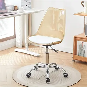 Modern Small Lovely Transparent Amber Armless Vanity Rolling Chair Acrylic Adjustable Rotating Chair for Office Home
