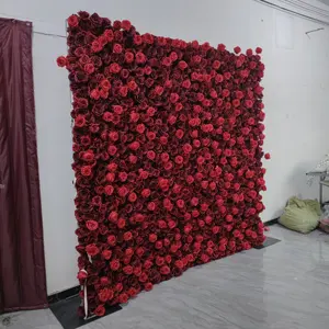 DKB Wedding Decor 3D Roll Up Flower Walls Panel Backdrop Bush Grass Green Rose Peony Silk Artificial Flower Wall For Party Wall