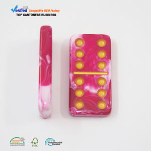 Outils de divertissement en gros Logo personnalisé de couleur rose 28pcs Double Six Domino Set pour jeu de hasard classique - Product Image 4