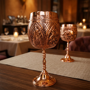Copa de vino de vidrio y cobre dorado hecha a mano con diseño vintage de hojas para regalo de boda para adultos - Product Image 5