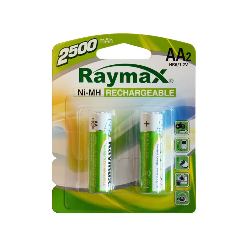 Raymax عالية الجودة 1.2V Ni-Mh aa 2500mah بطارية شحن البطاريات القابلة لإعادة الشحن