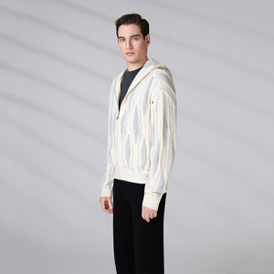 Fabricante de prendas de punto, chaquetas con capucha y cremallera personalizadas para otoño e invierno, tops casuales para exteriores, cárdigan de punto para hombre - Product Image 3