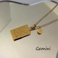 Bijoux en acier inoxydable imperméable à l'eau or carré signe du zodiaque collier de cartes de tarot pour hommes et femmes