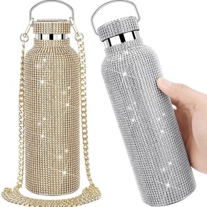 Luxury Bling Rhinestone Stainless Steel Thermal Insulated Water <b>Bottle</b> With Chain Handle Business Gift Cup - Product Image 1