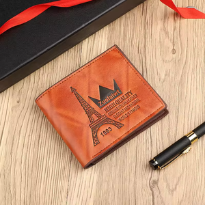 Thời trang không thấm nước mỏng ngắn túi bán buôn dập nổi Paris Eiffel tháp PU Ví người đàn ông cổ điển kinh doanh PU chủ thẻ ví - Product Image 2