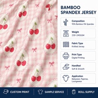 T-shirt en tissu de bambou à motif cerise, respirant, écologique, extensible, imprimé, en maille de bambou pour vêtements de nuit pour filles