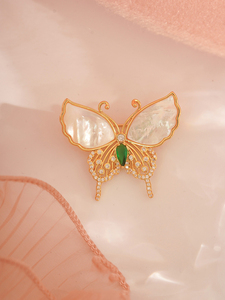 Europeu e americano popular luz luxo natural shell esmeralda borboleta broche para data decoração das mulheres - Product Image 2