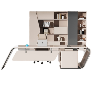 Modularer, moderner Chefschreibtisch mit Schubladen und Stauraum, Tischplatte aus Kiefernholz - Product Image 5