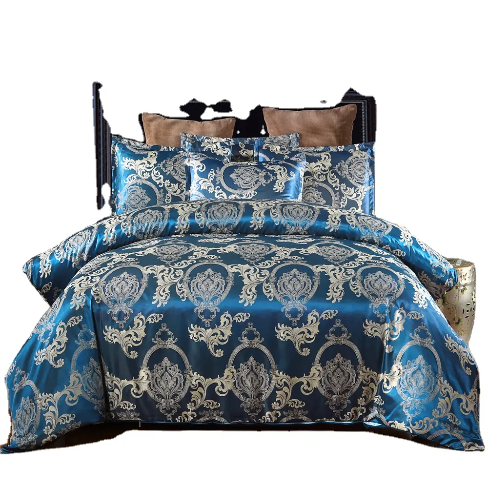 European Style Custom Jacquard Luxury Satin Silk Luxury King Queen Size Duvet Cover Set Bedding Sets