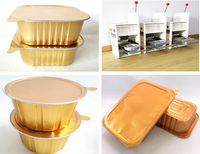 Barquette jetable en aluminium léger doré avec couvercle en feuille, paroi lisse, micro-ondable, thermoscellable, récipient jetable à paroi lisse