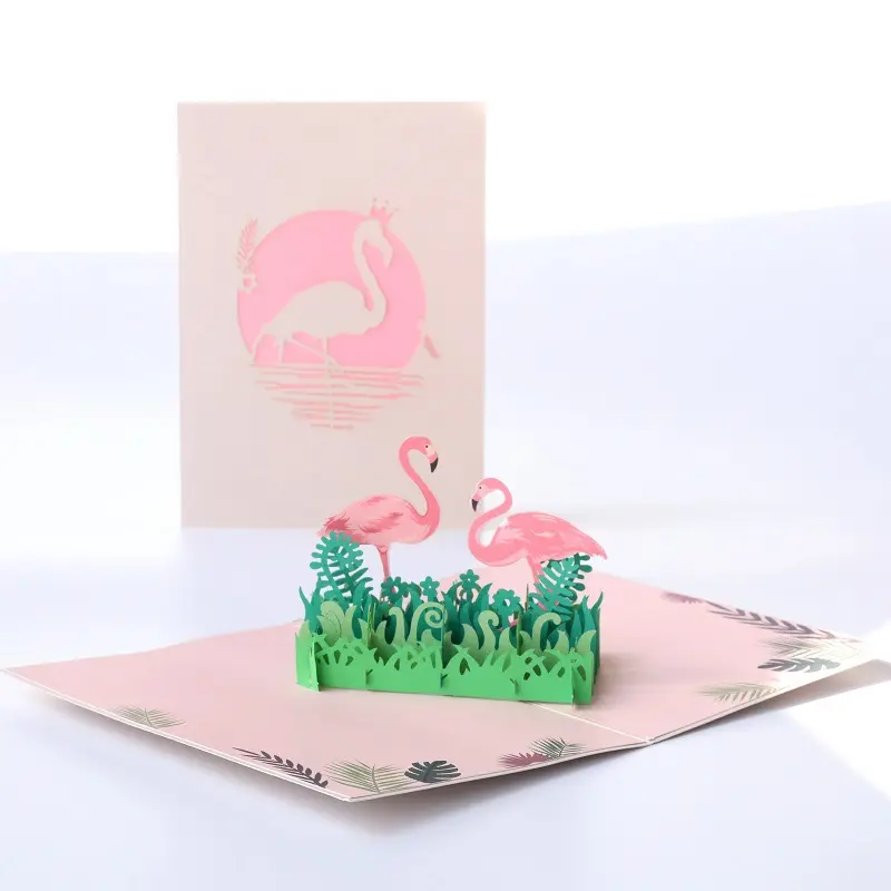 Tanabata kertas kerajinan tangan stereoskopik, kartu ucapan ulang tahun Hari Anak Kreatif Flamingo berukir kertas untuk Hari Valentine