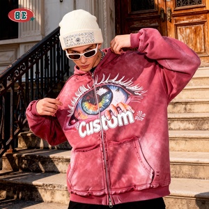 Fabricantes de Ropa al por Mayor, Sudadera con Capucha Desgastada con Lavado Ácido, Sudadera de Forro Polar Vintage de Diseñador, Sudadera con Capucha y Cremallera DTG para Hombre - Product Image 3