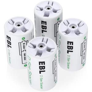 EBL 4-Pack D Size <b>Battery</b> Adapters AA to D Converter for <b>Rechargeable</b> AA <b>Batteries</b> Case Use - Product Image 1