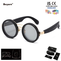 Lunettes de soleil polarisées rondes à changement de couleur réglables Boyarn, lunettes intelligentes AI permettant de passer des appels téléphoniques / d'écouter de la musique