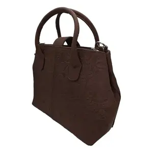 Bolso de Mano Fana Marbella de Piel Vacuna con Estampado Animal Color Chocolate, Cierre de Solapa, Clásico y Casual para Chicas - Product Image 3