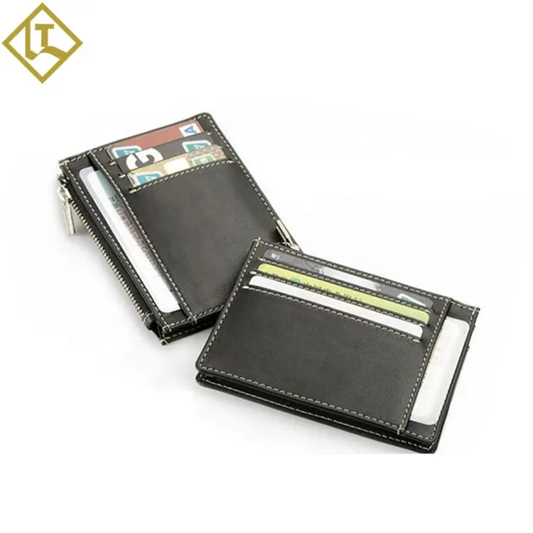 Free Sample Brand thin zipper credit card holder wallet Wholesale ID Card holder Mens Slim leather Wallet